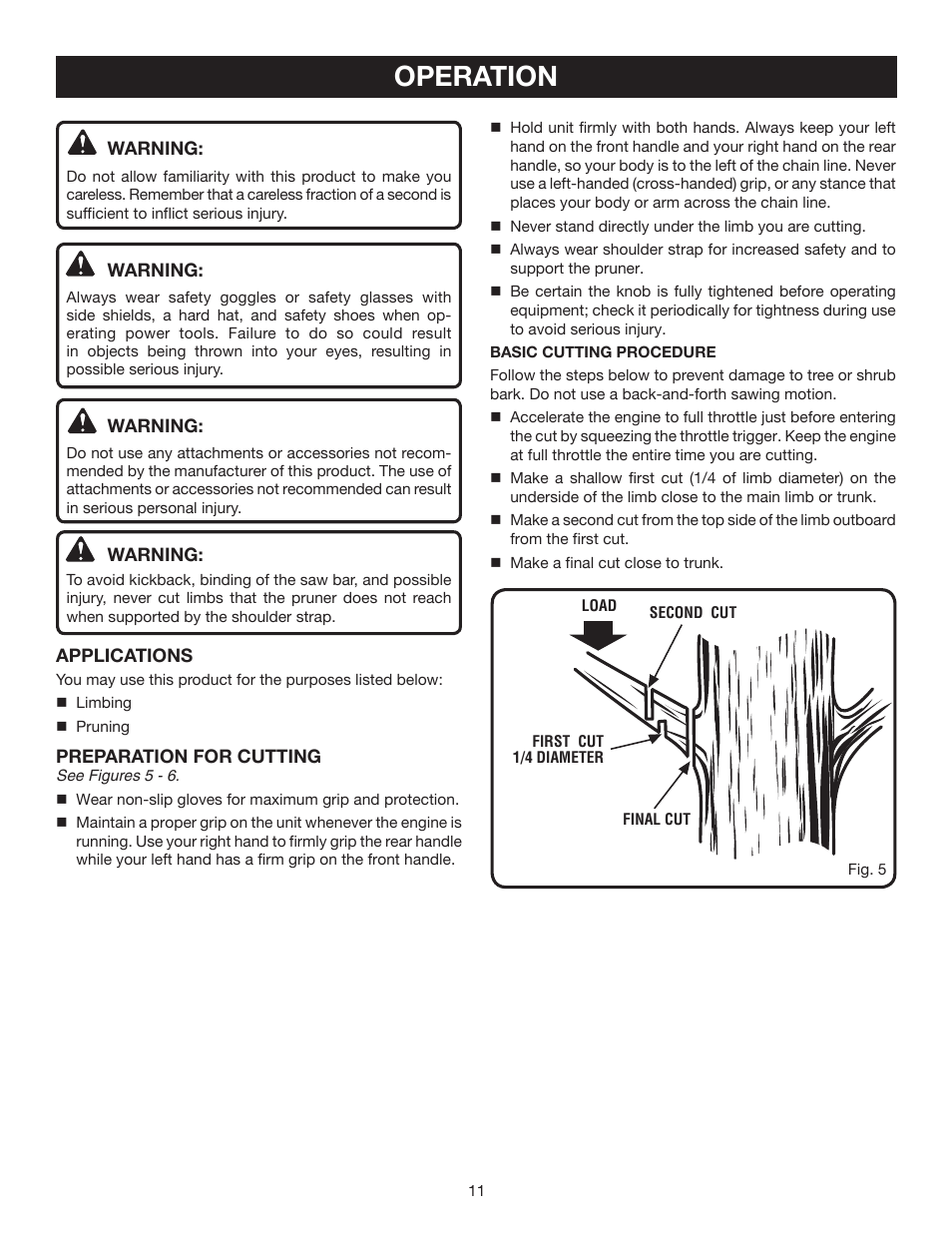 Operation | Ryobi RY52504 User Manual | Page 11 / 24