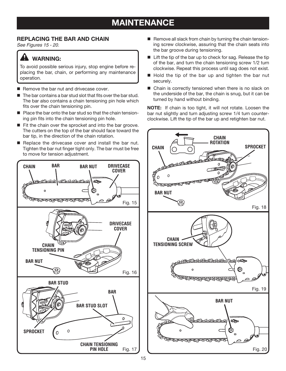 Maintenance | Ryobi RY52504 User Manual | Page 15 / 24