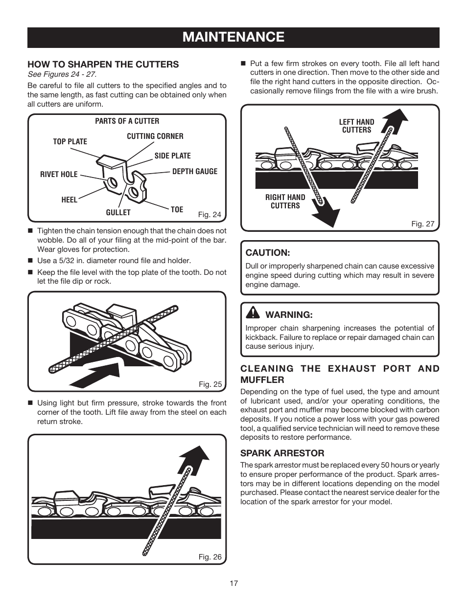 Maintenance | Ryobi RY52504 User Manual | Page 17 / 24