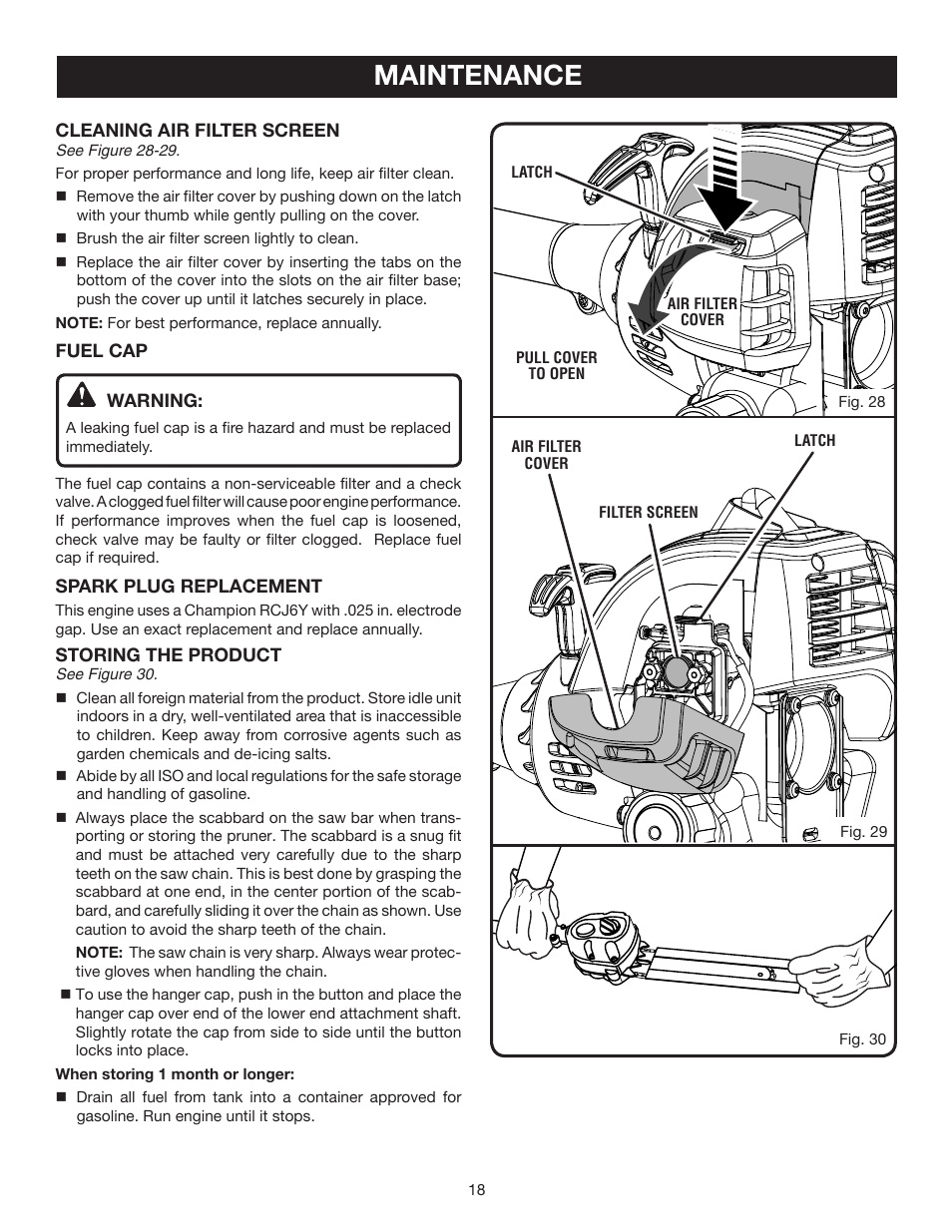 Maintenance | Ryobi RY52504 User Manual | Page 18 / 24