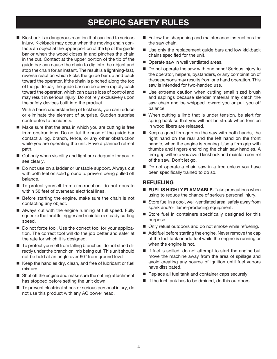 Specific safety rules | Ryobi RY52504 User Manual | Page 4 / 24