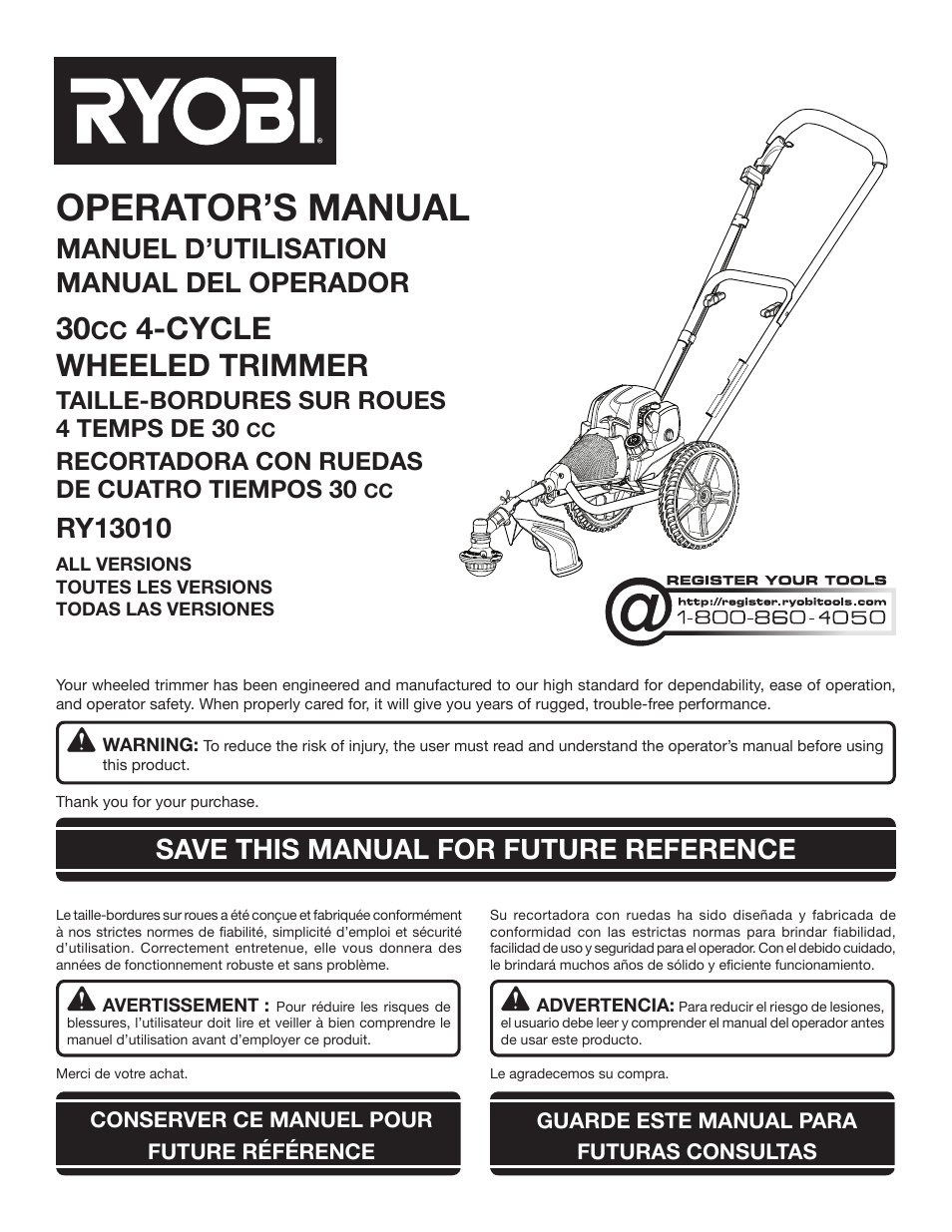 Ryobi RY13010 User Manual | 44 pages