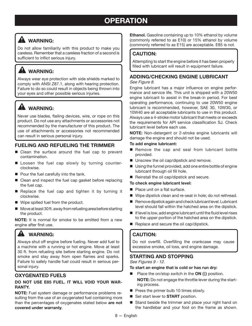 Operation | Ryobi RY13010 User Manual | Page 12 / 44