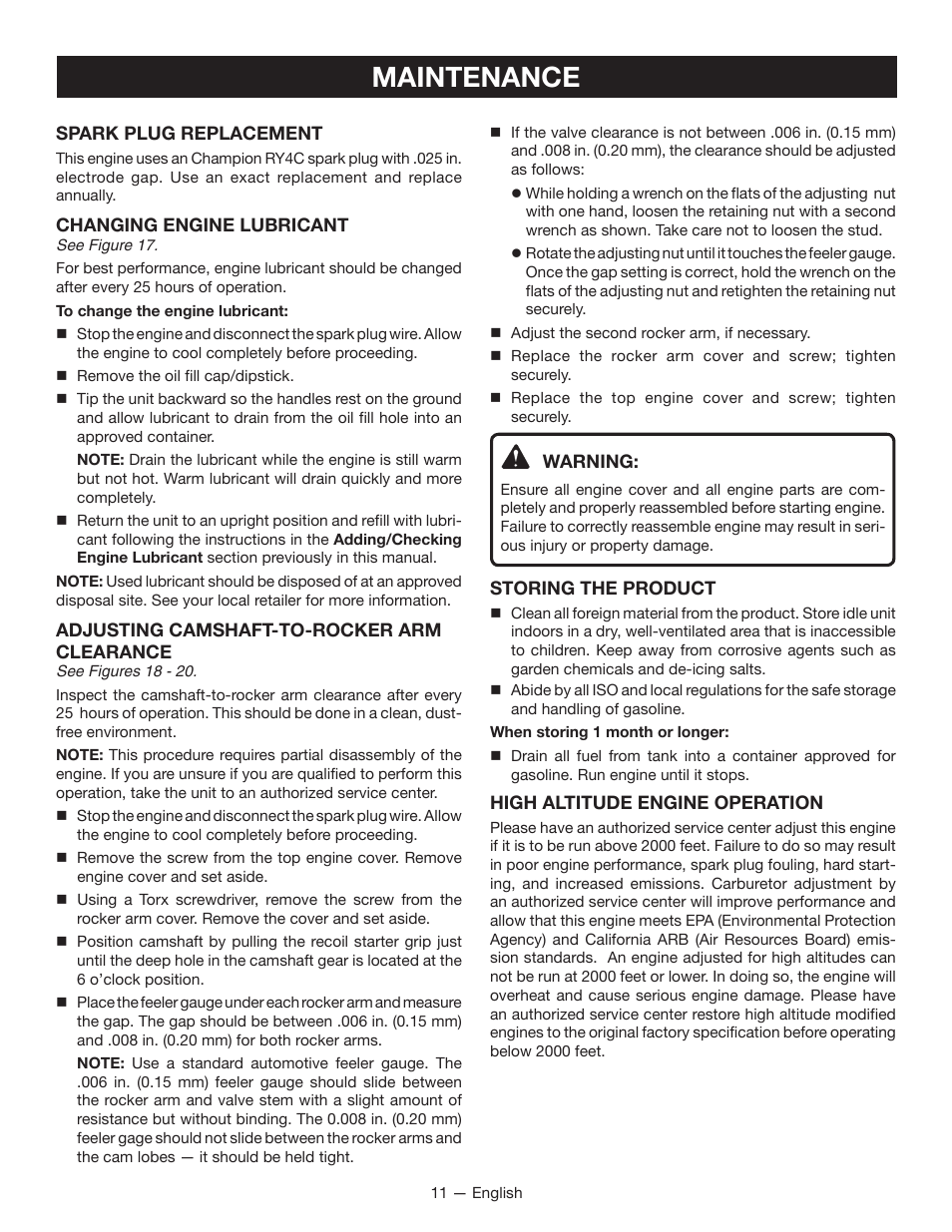 Maintenance | Ryobi RY13010 User Manual | Page 15 / 44