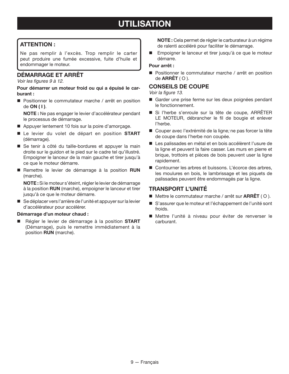 Utilisation | Ryobi RY13010 User Manual | Page 25 / 44