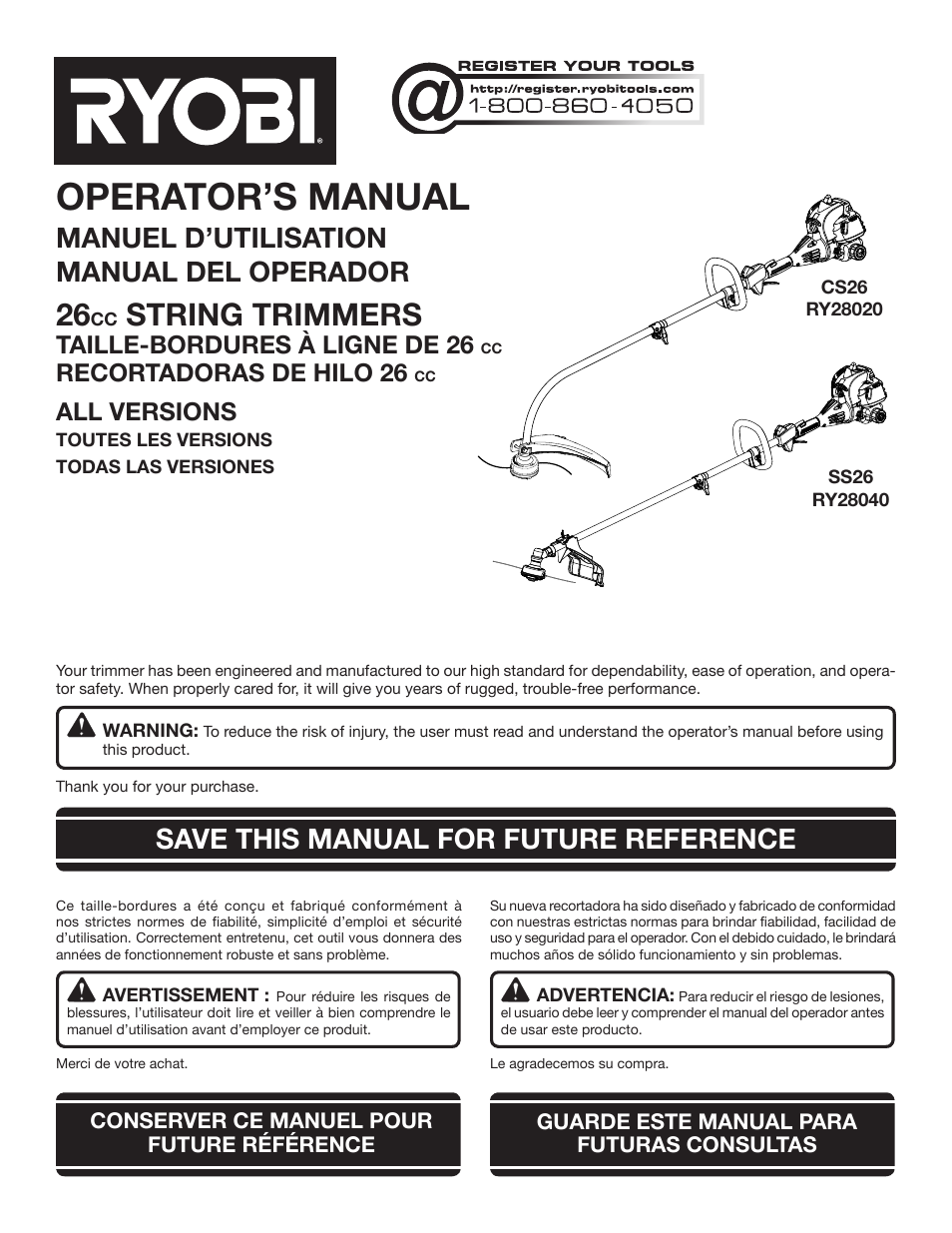 Ryobi String Trimmers CS26 User Manual | 48 pages