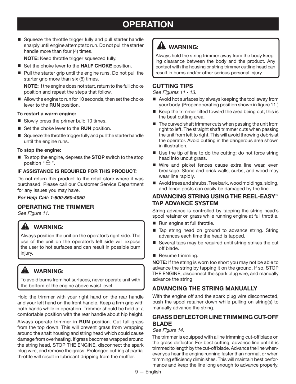 Operation | Ryobi String Trimmers CS26 User Manual | Page 13 / 48