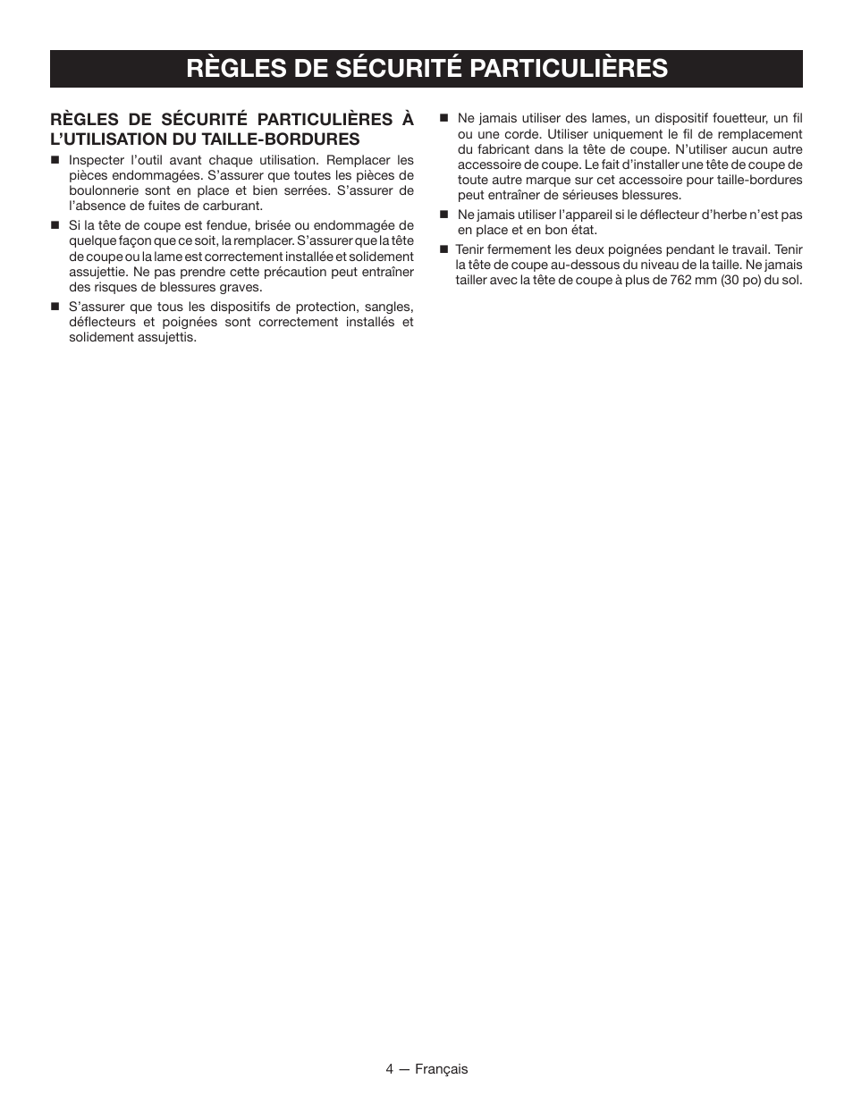 Règles de sécurité particulières | Ryobi String Trimmers CS26 User Manual | Page 23 / 48