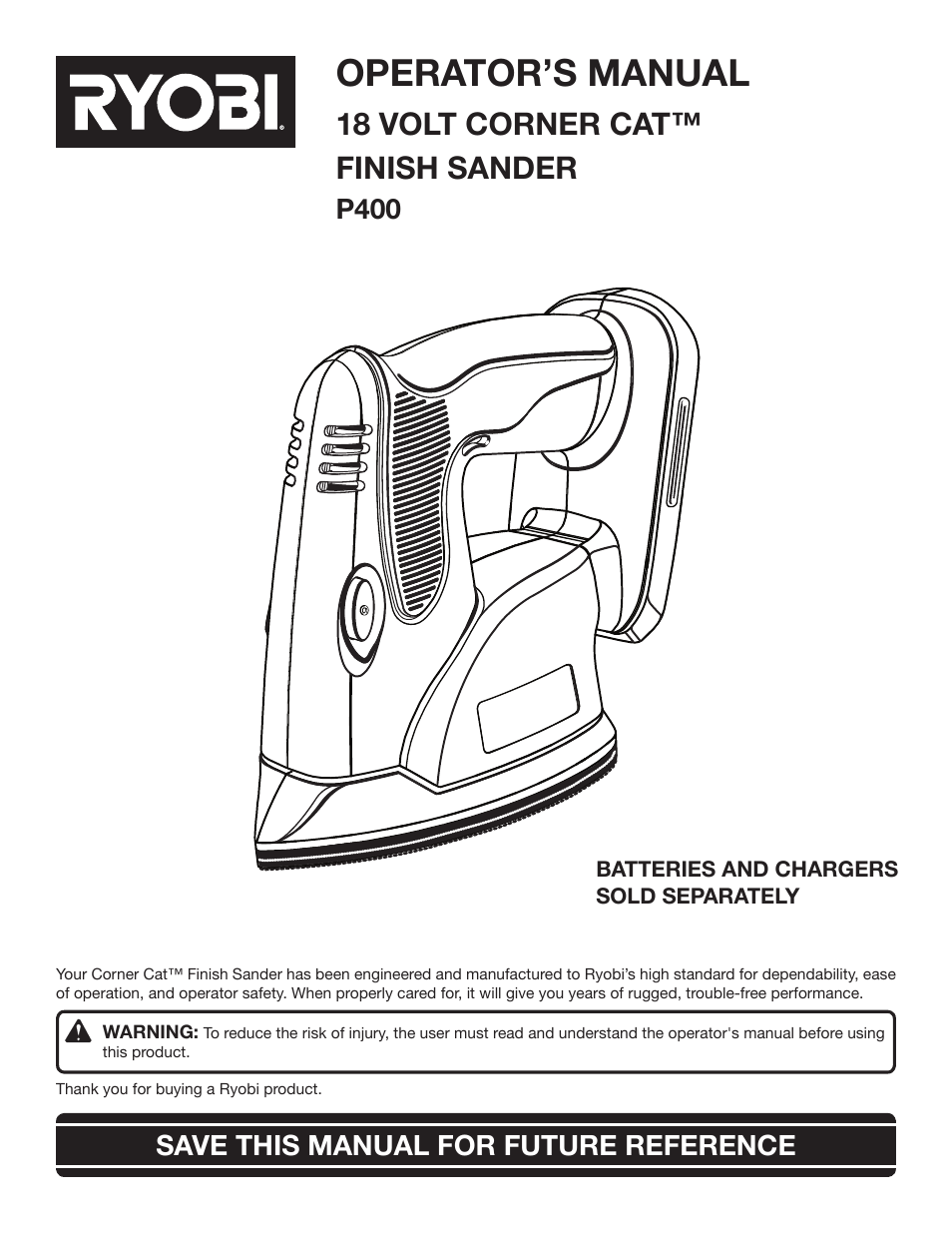 Ryobi P400 User Manual | 16 pages