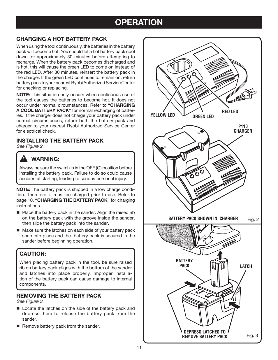 Operation | Ryobi P400 User Manual | Page 11 / 16