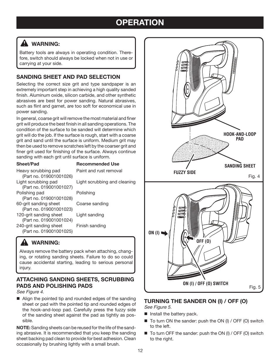 Operation | Ryobi P400 User Manual | Page 12 / 16