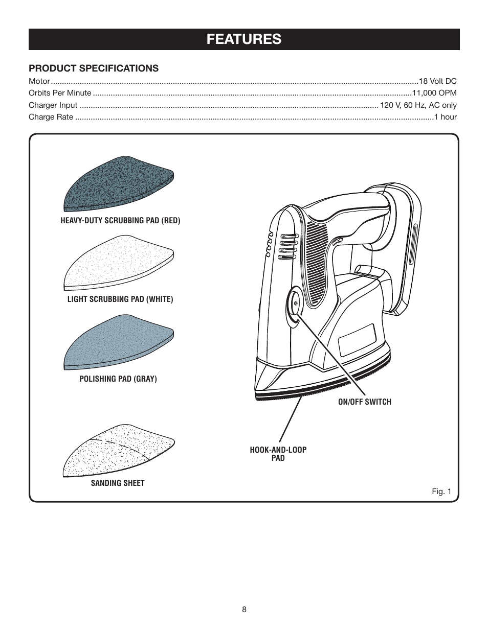Features | Ryobi P400 User Manual | Page 8 / 16