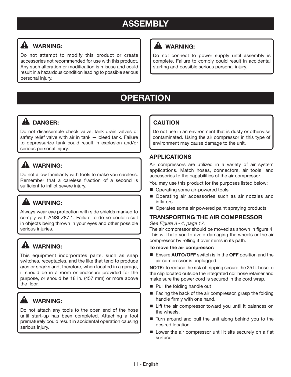 Operation, Assembly | Ryobi YN301PL1 User Manual | Page 11 / 48