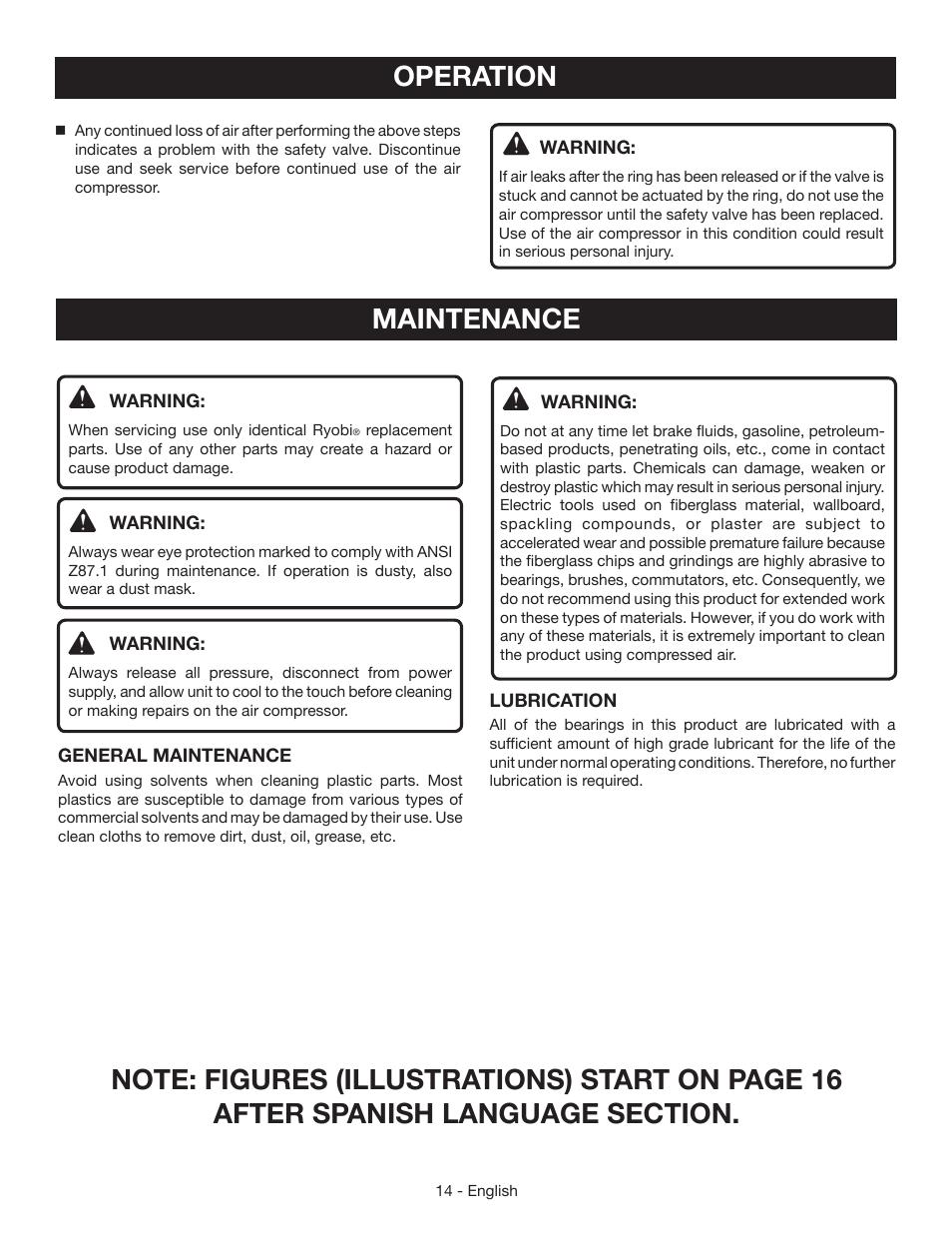 Maintenance, Operation | Ryobi YN301PL1 User Manual | Page 14 / 48