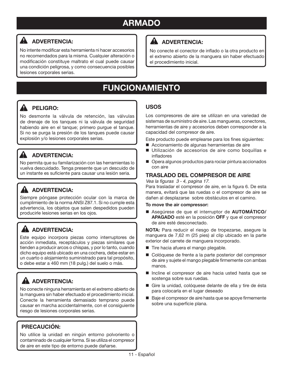 Funcionamiento, Armado | Ryobi YN301PL1 User Manual | Page 39 / 48