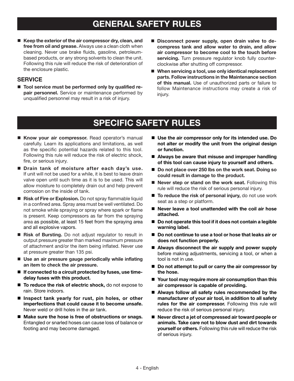 General safety rules, Specific safety rules | Ryobi YN301PL1 User Manual | Page 4 / 48