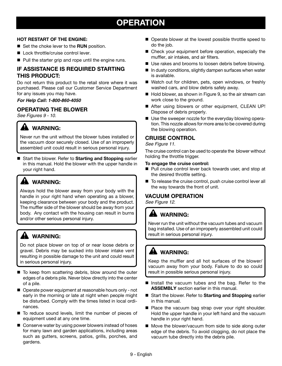 Operation | Ryobi RY09053 User Manual | Page 11 / 42