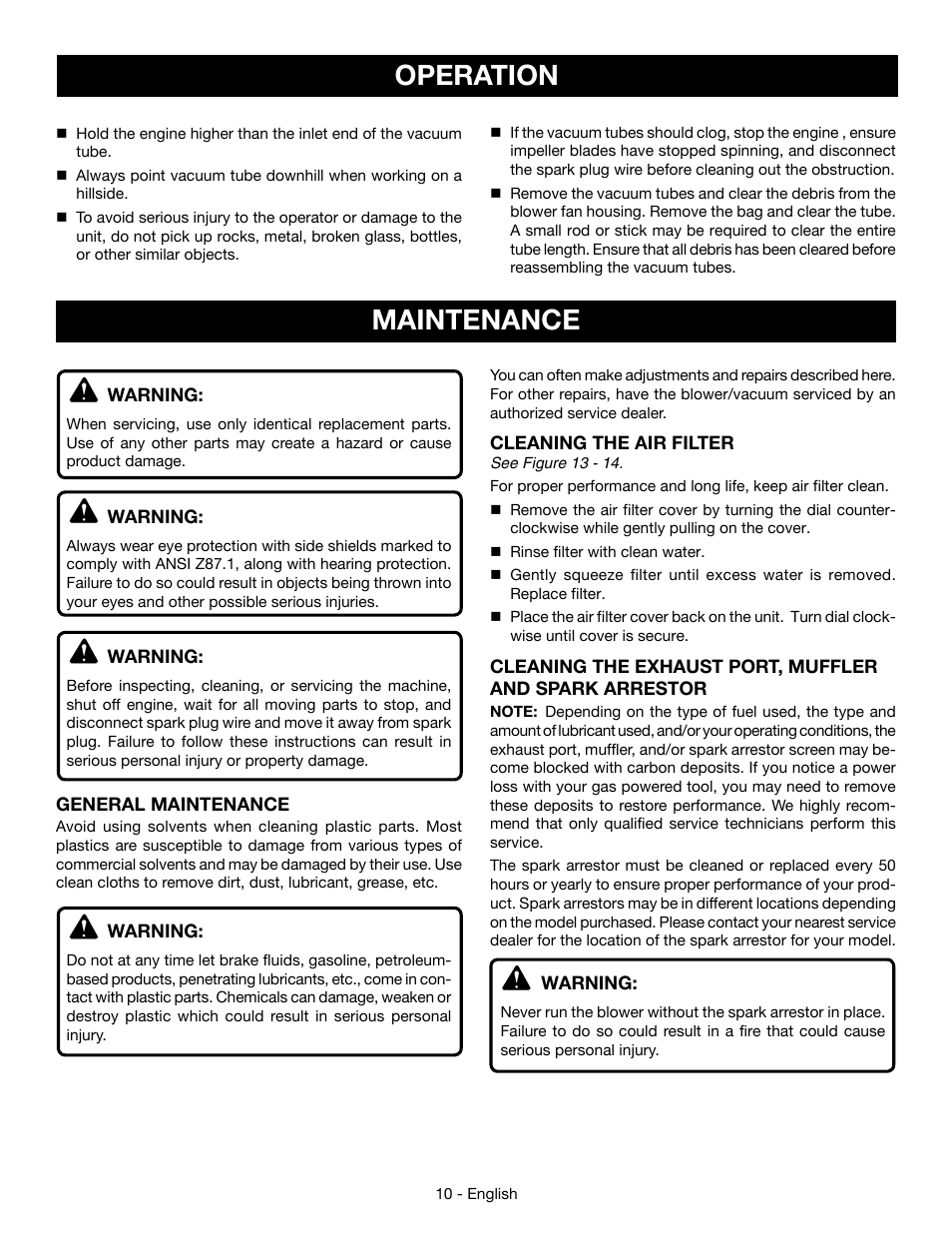 Operation, Maintenance | Ryobi RY09053 User Manual | Page 12 / 42