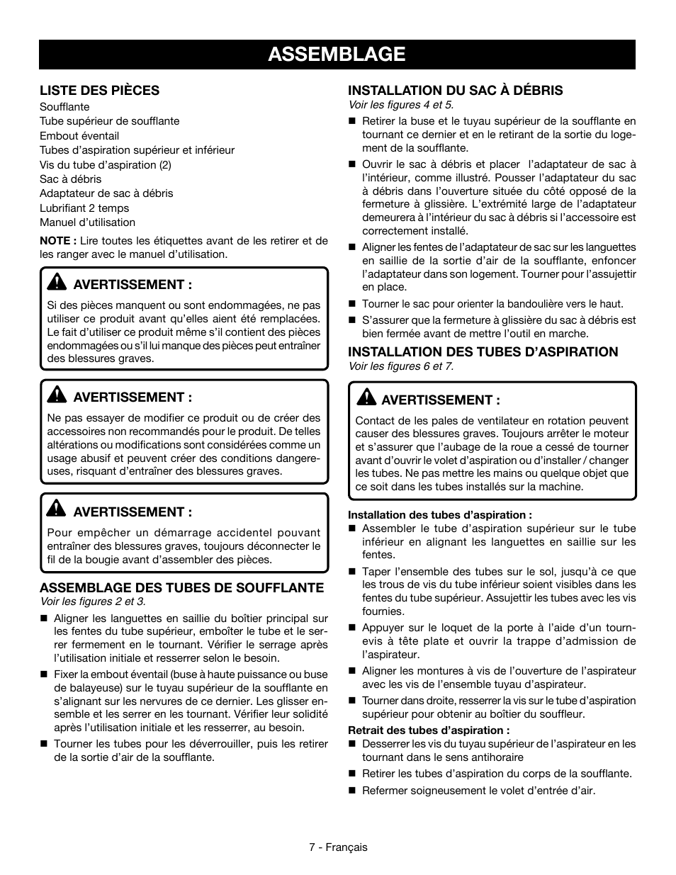 Assemblage | Ryobi RY09053 User Manual | Page 22 / 42