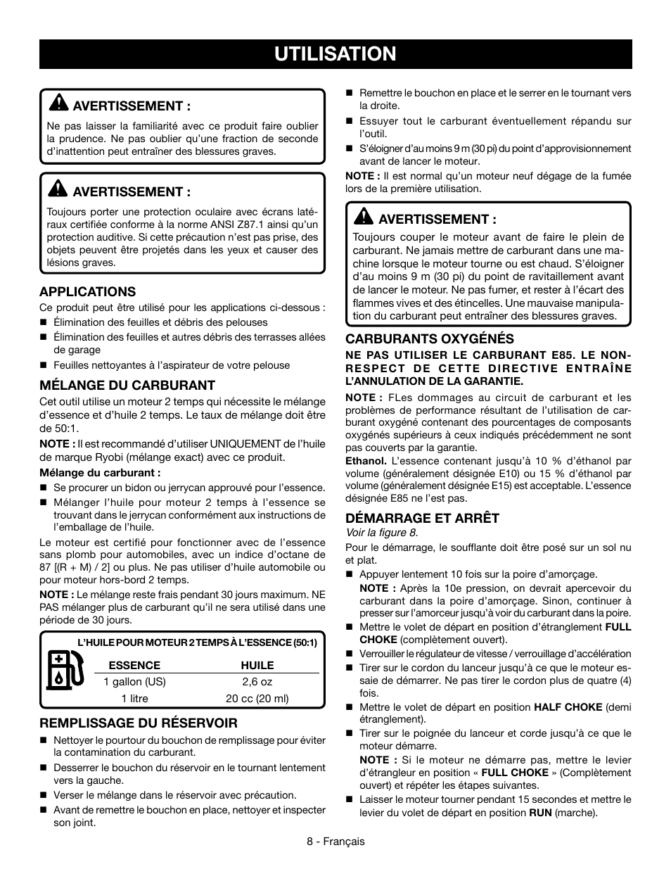 Utilisation | Ryobi RY09053 User Manual | Page 23 / 42