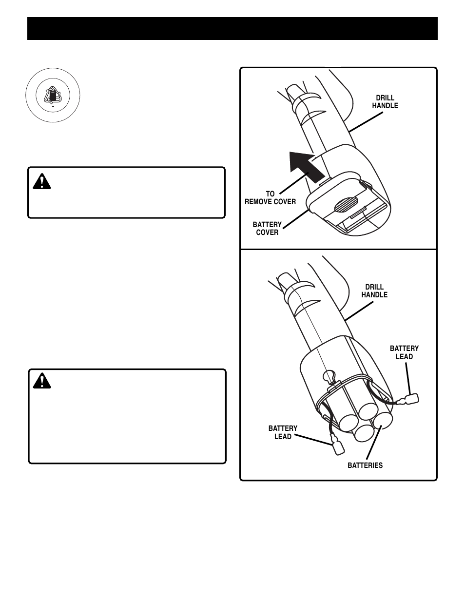 Battery removal, Warning | Ryobi HP61 User Manual | Page 13 / 14