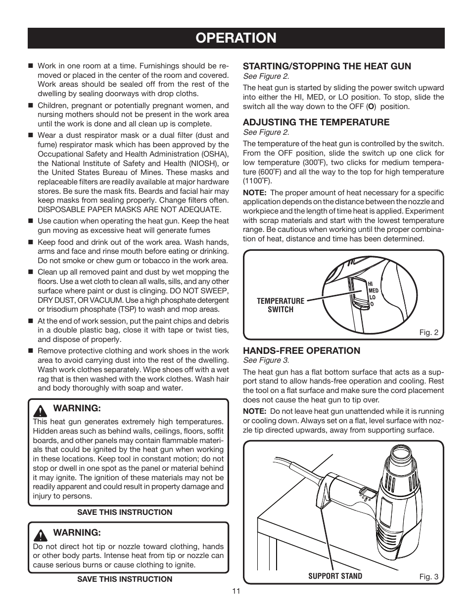 Operation | Ryobi HG300 User Manual | Page 11 / 14