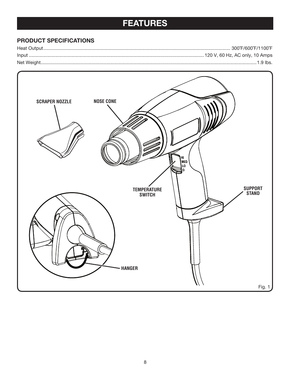 Features | Ryobi HG300 User Manual | Page 8 / 14