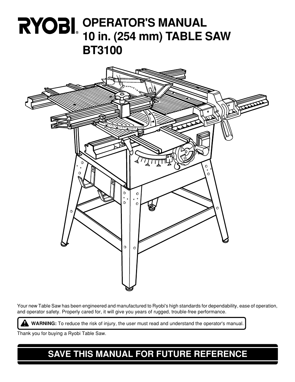 Ryobi SAW BT3100 User Manual | 52 pages