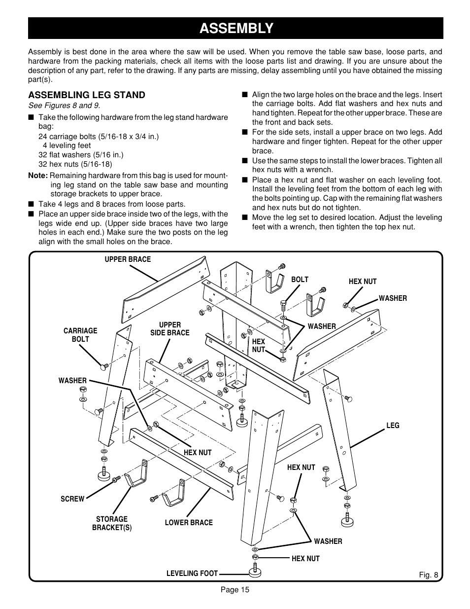 Assembly | Ryobi SAW BT3100 User Manual | Page 15 / 52