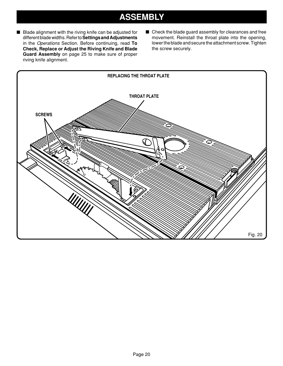 Assembly | Ryobi SAW BT3100 User Manual | Page 20 / 52