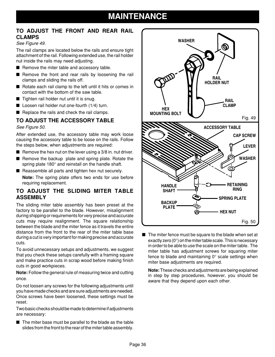 Maintenance | Ryobi SAW BT3100 User Manual | Page 36 / 52