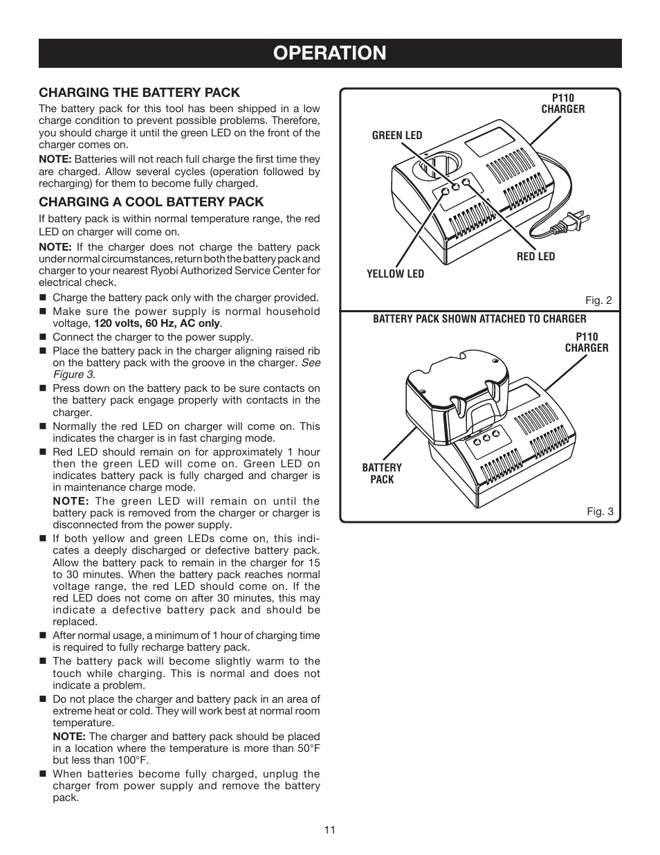 Operation | Ryobi P210 User Manual | Page 11 / 20