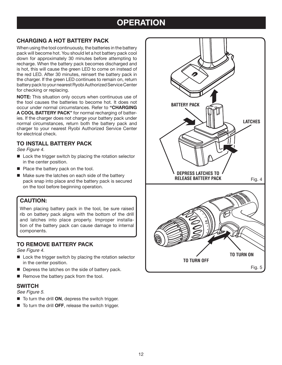 Operation | Ryobi P210 User Manual | Page 12 / 20