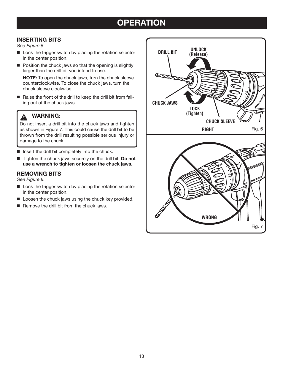 Operation | Ryobi P210 User Manual | Page 13 / 20