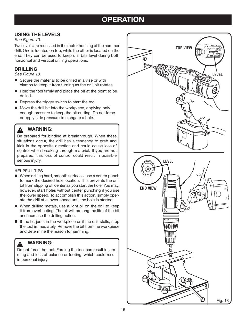 Operation | Ryobi P210 User Manual | Page 16 / 20