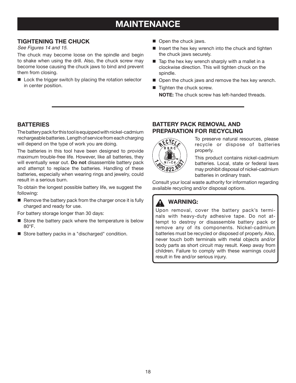 Maintenance | Ryobi P210 User Manual | Page 18 / 20