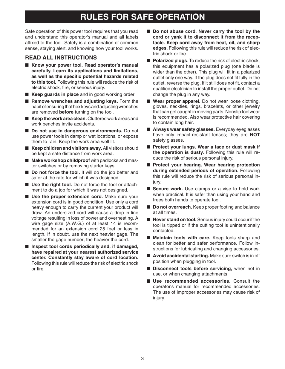 Rules for safe operation | Ryobi RT101 User Manual | Page 3 / 18