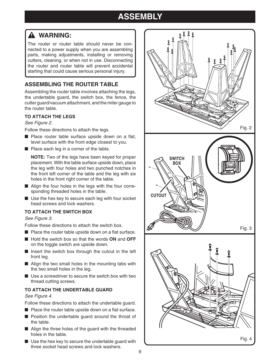 Assembly, Warning | Ryobi RT101 User Manual | Page 9 / 18