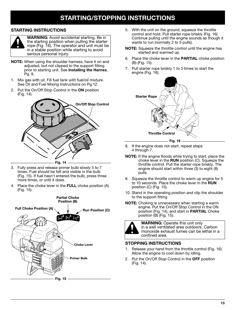 Starting/stopping instructions | Ryobi 768r User Manual | Page 13 / 24