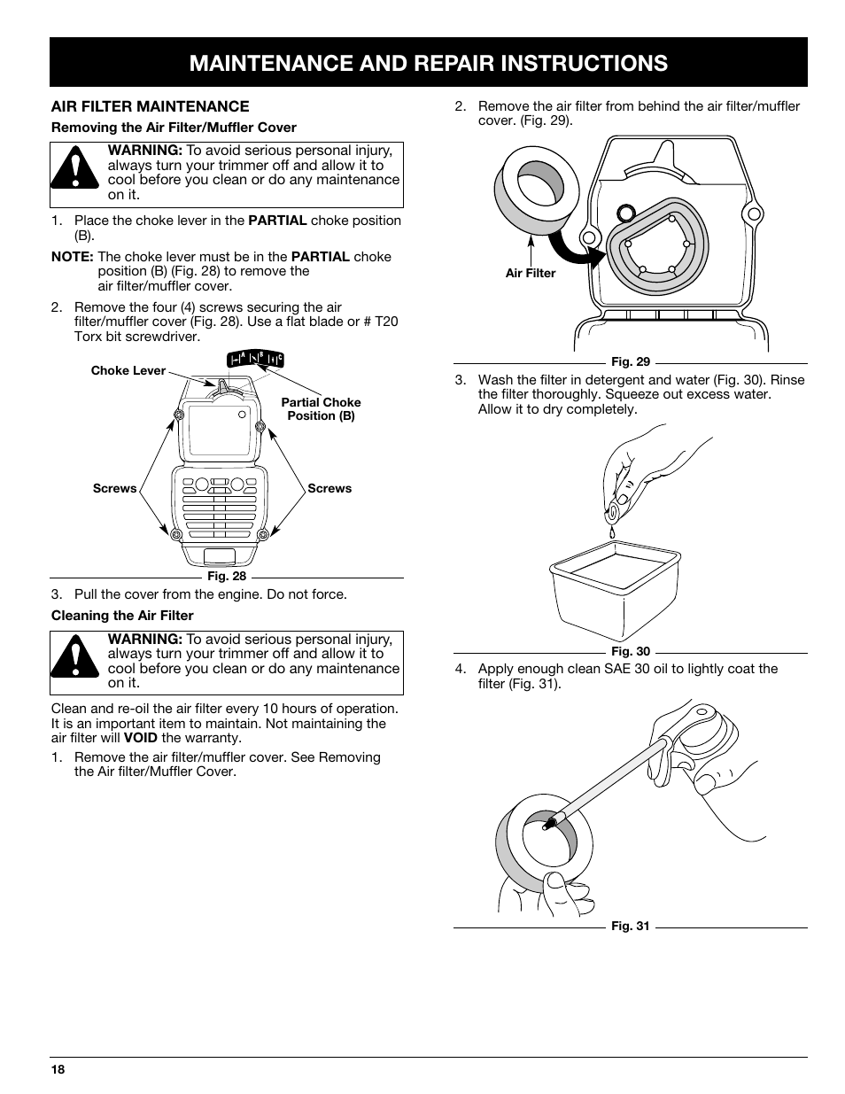 Maintenance and repair instructions | Ryobi 768r User Manual | Page 18 / 24