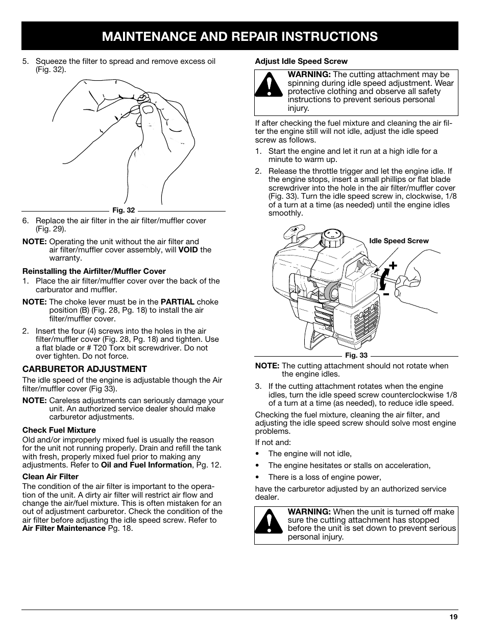 Maintenance and repair instructions | Ryobi 768r User Manual | Page 19 / 24