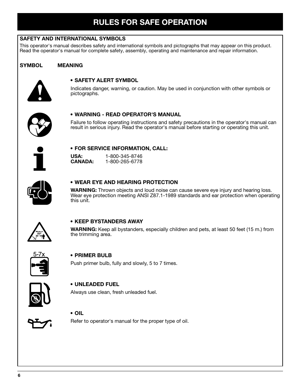 Rules for safe operation | Ryobi 768r User Manual | Page 6 / 24