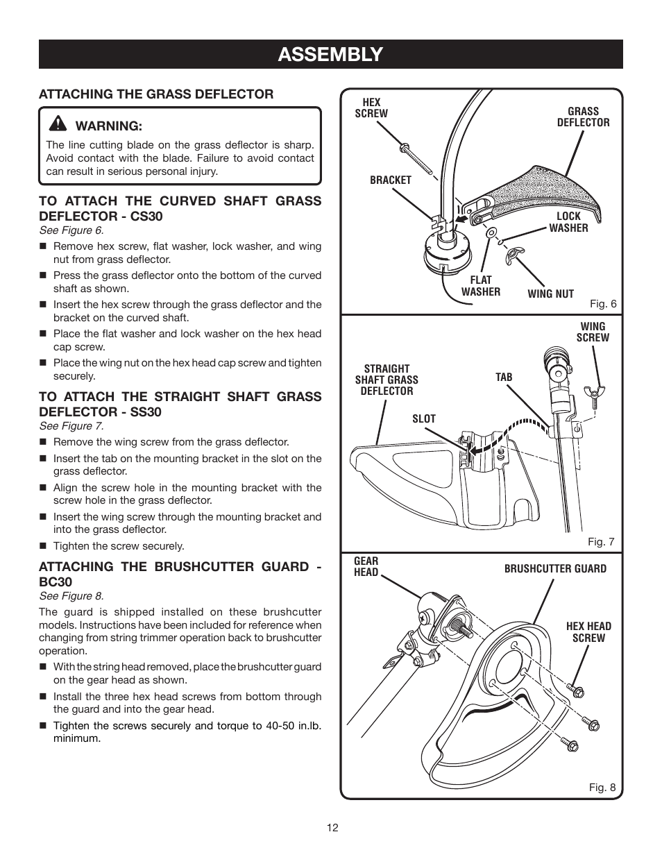 Assembly | Ryobi CS30 RY30524 User Manual | Page 12 / 26