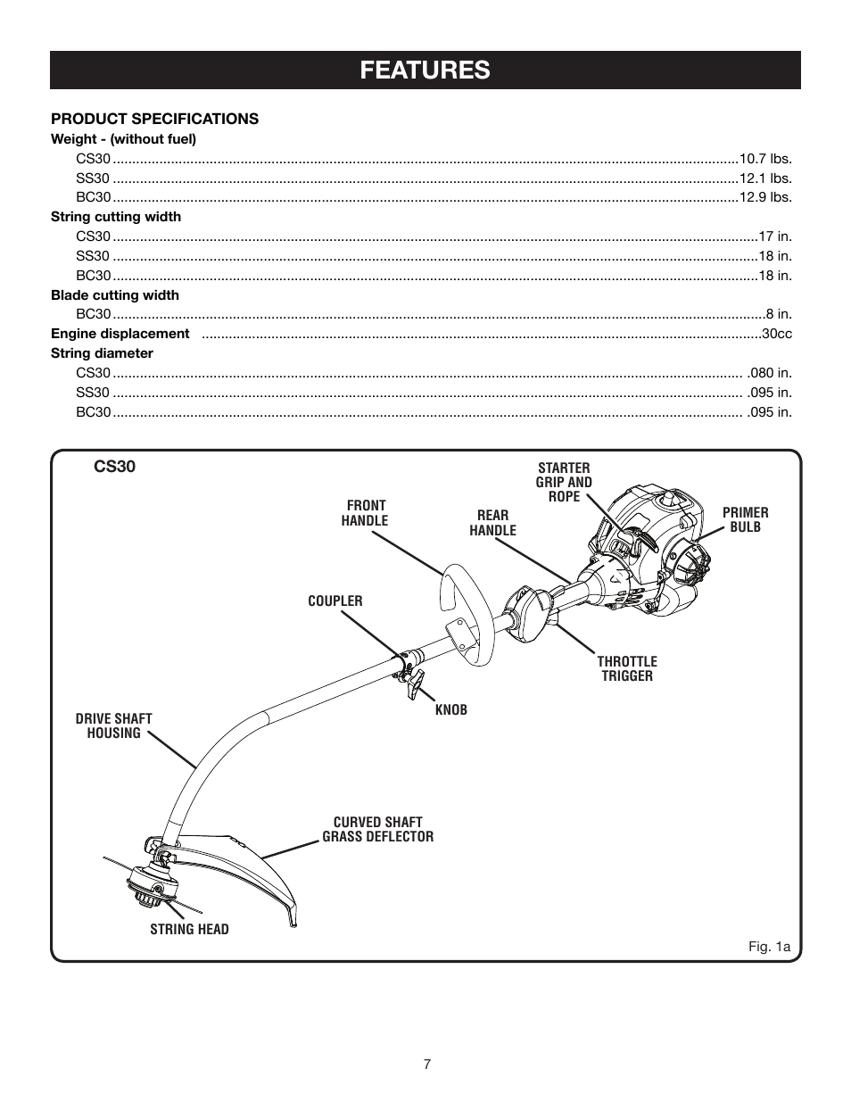 Features | Ryobi CS30 RY30524 User Manual | Page 7 / 26