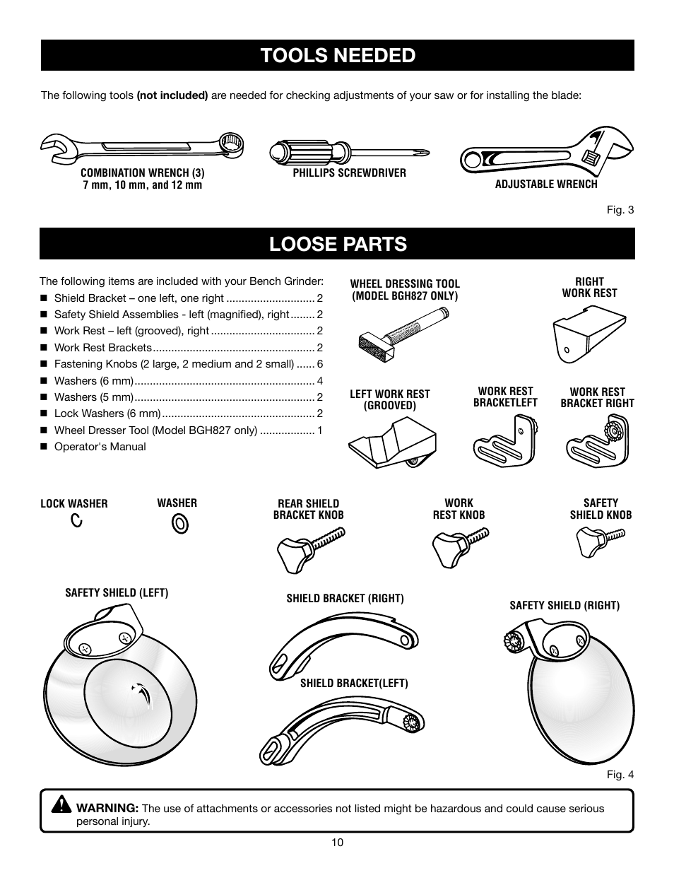 Tools needed loose parts | Ryobi BGH827 User Manual | Page 10 / 18