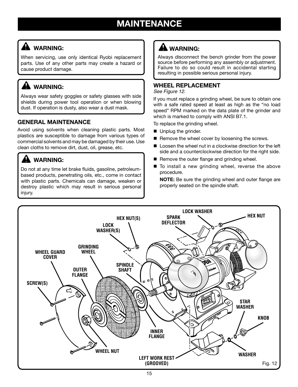 Maintenance | Ryobi BGH827 User Manual | Page 15 / 18