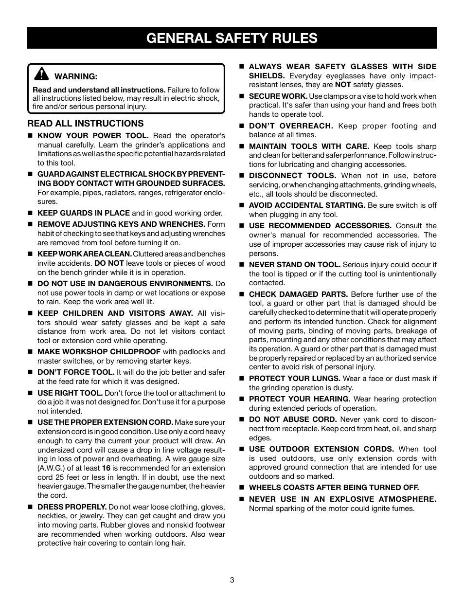 General safety rules | Ryobi BGH827 User Manual | Page 3 / 18