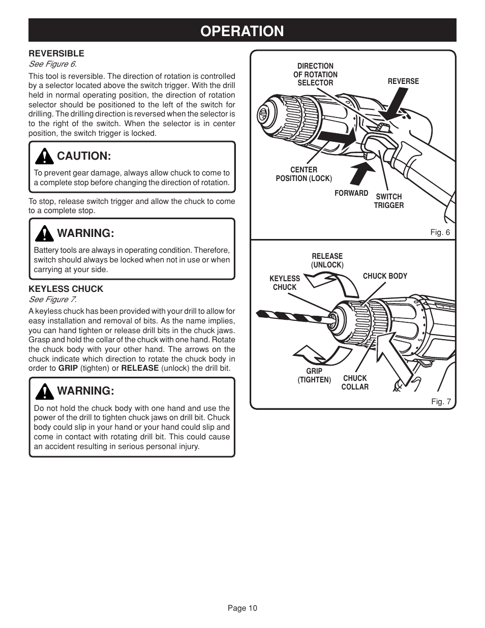 Operation, Caution, Warning | Ryobi HP722 User Manual | Page 10 / 18