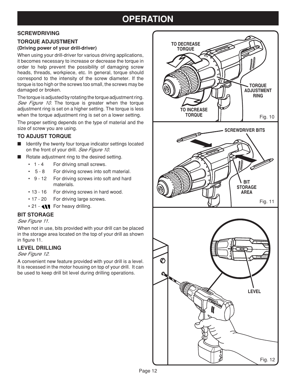 Operation | Ryobi HP722 User Manual | Page 12 / 18