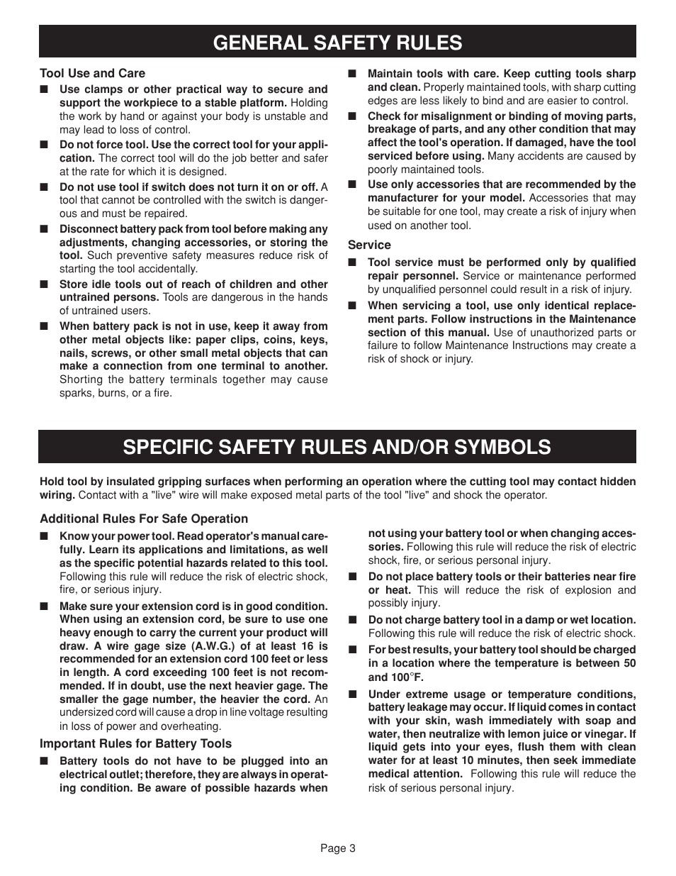 Specific safety rules and/or symbols, General safety rules | Ryobi HP722 User Manual | Page 3 / 18